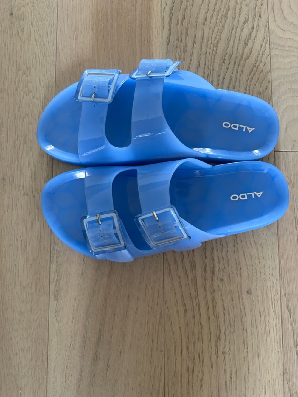 ALDO Blue Double-Buckle Jelly Slide Sandals - Picture 1 of 4